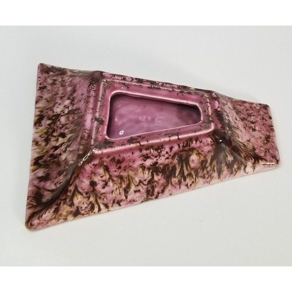 VINTAGE MCM Art Deco Ashtray Geometric Ceramic Brown Gold Pink Purple - Picture 8 of 10